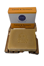 Carrot and turmeric bar soap for dark spots and acne, natural skincare solution.