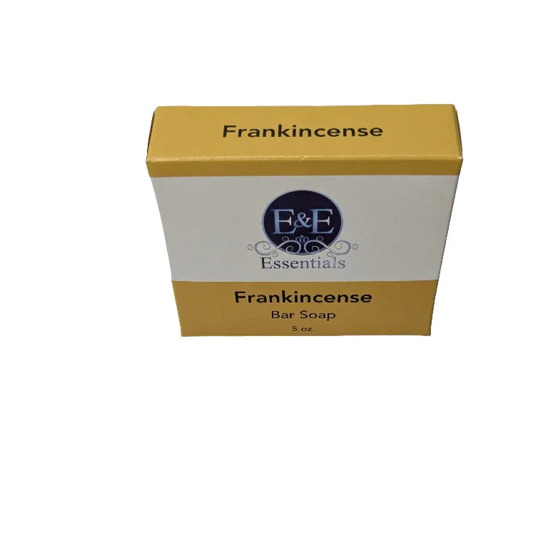 Frankincense Bar Soap packaging, ideal for sensitive skin, nourishes with all-natural ingredients.