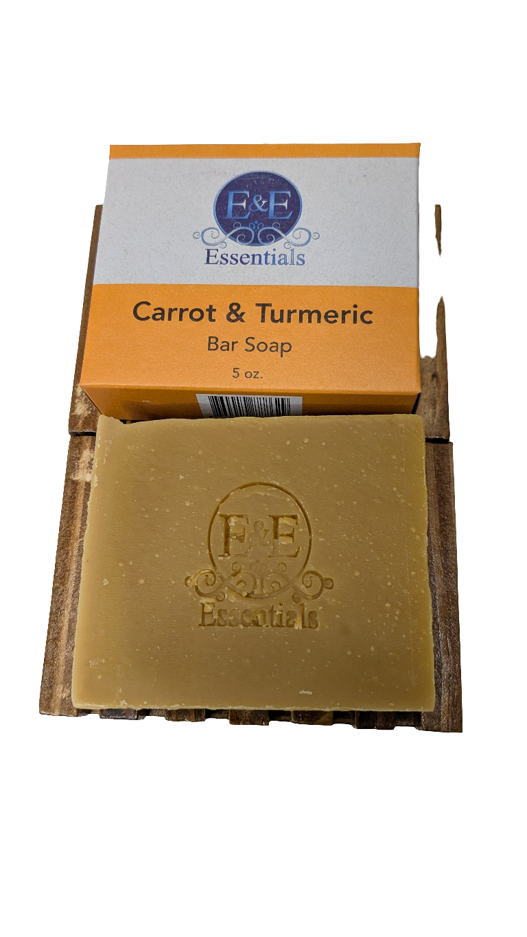 Natural bar soap with carrot and turmeric for glowing skin, offering a refreshing cleansing experience.