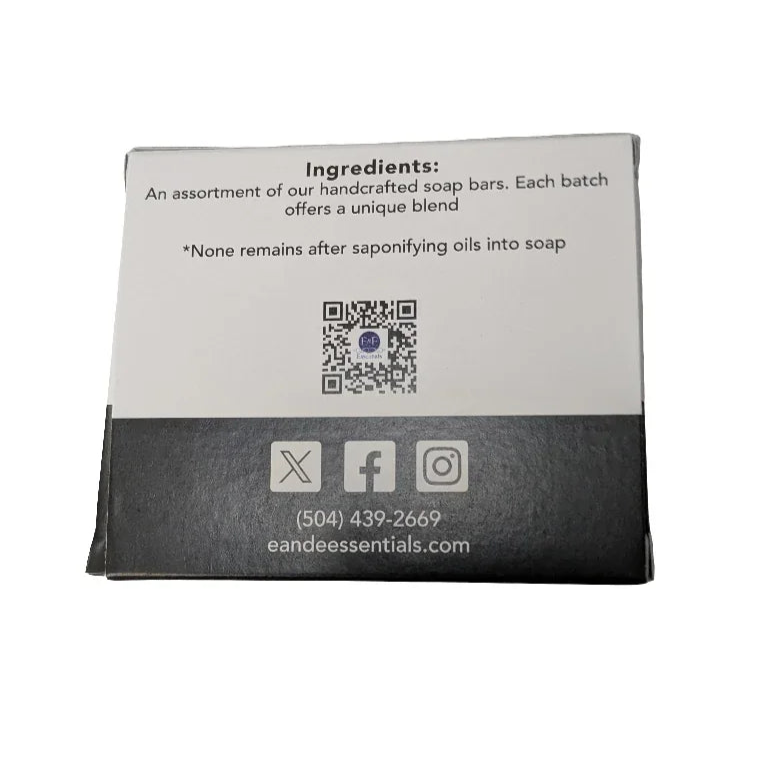 Eco-friendly and handmade Confetti Soap package with social media icons and QR code.