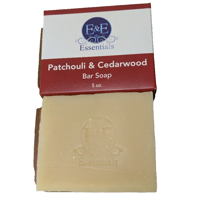 Patchouli & Cedarwood Bar Soap with nourishing and moisturizing properties for dry, sensitive skin.