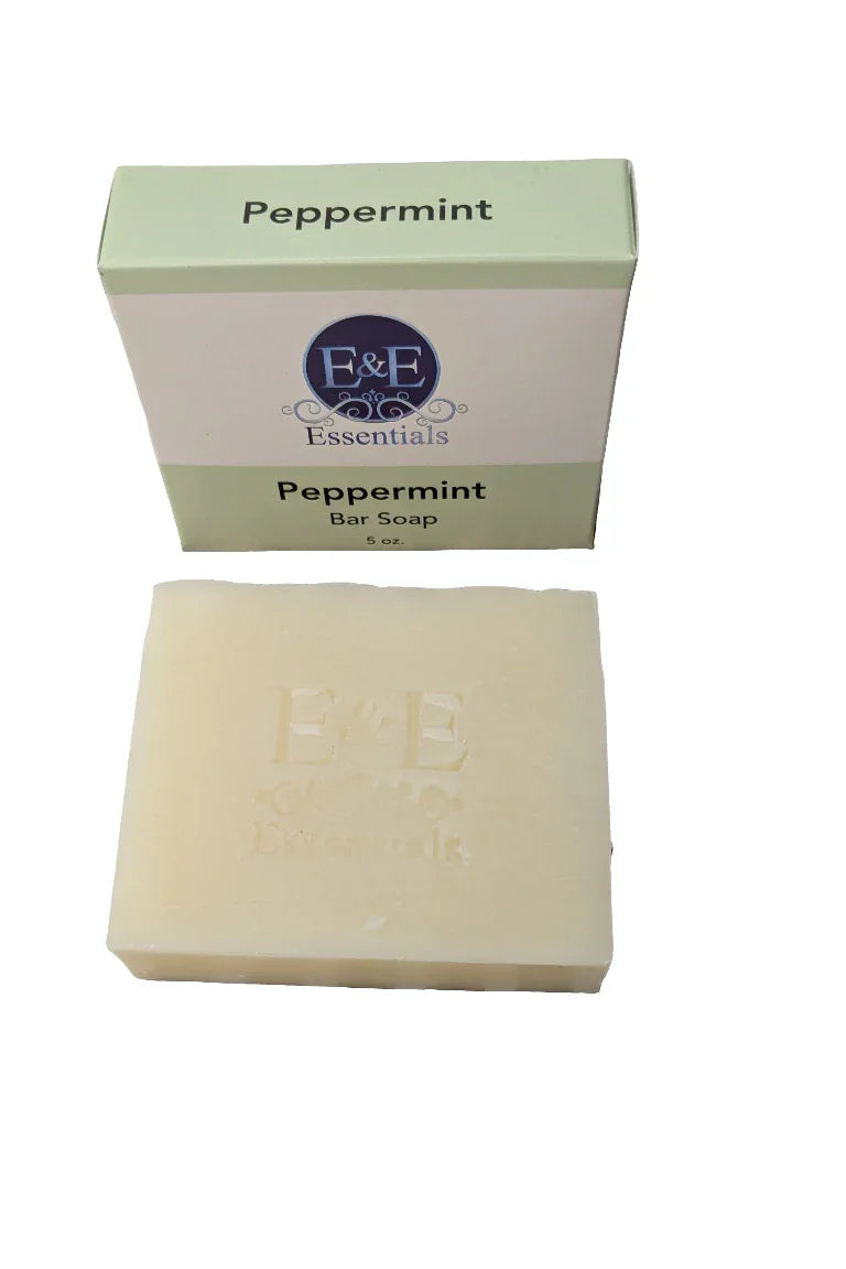 Peppermint Bar Soap with packaging, invigorating and suitable for all skin types.