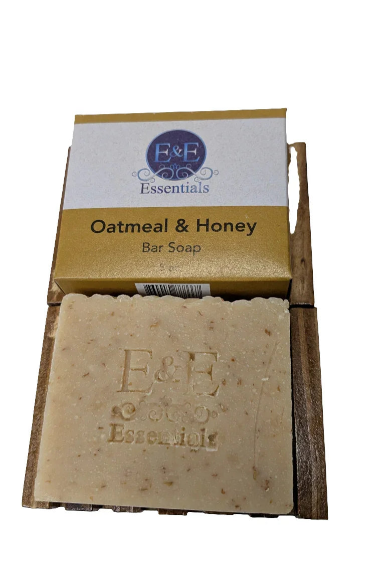 Oatmeal and Honey Bar Soap for sensitive skin, wooden holder, soothing and moisturizing alternative