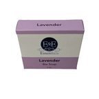 Lavender bar soap box with calming aroma, infused with premium essential oils, offers stress relief and nourishment.