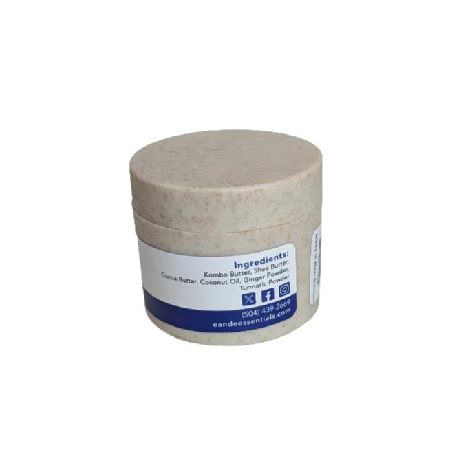 Muscle Relief Body Butter jar with natural ingredients for soothing sore muscles and hydrating skin.