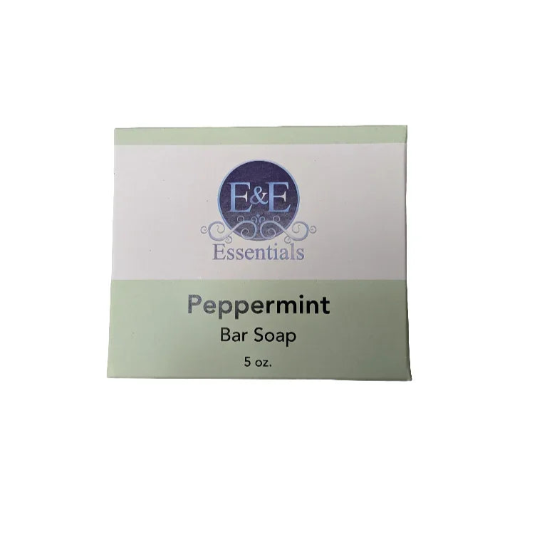 Peppermint bar soap packaging with brand logo and name.