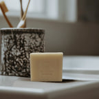 Frankincense Bar Soap on bathroom countertop, perfect for sensitive skin, moisturizing and all-natural.