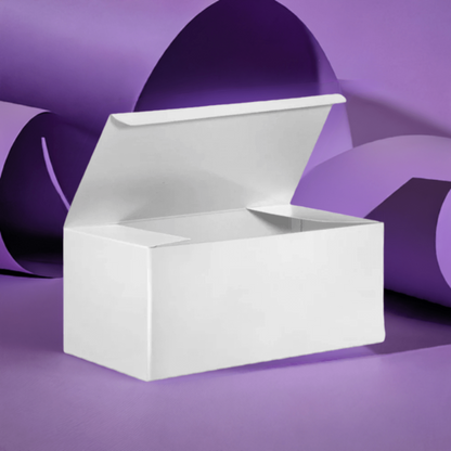 White gift box with a contrasting purple backdrop