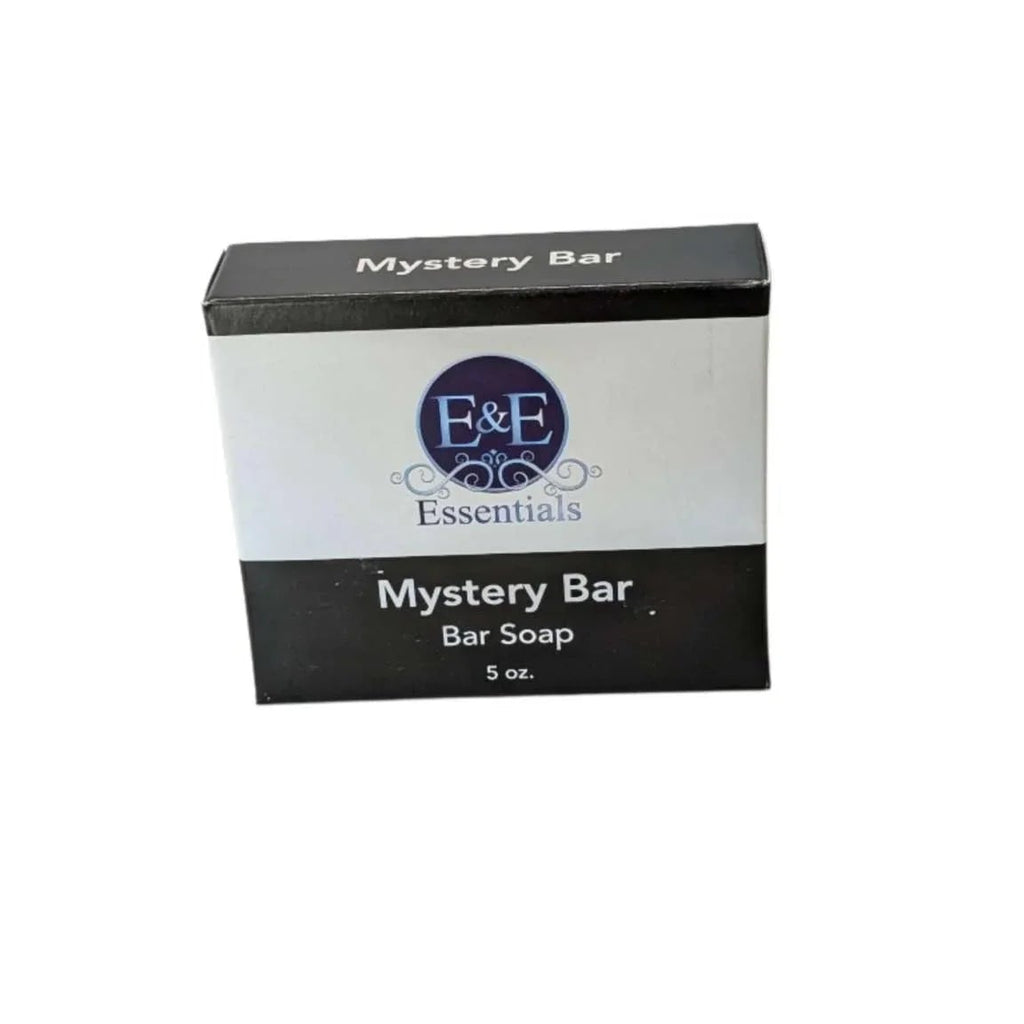 Eco-friendly Mystery Bar Soap box, handmade with natural ingredients, featuring E&E Essentials branding.