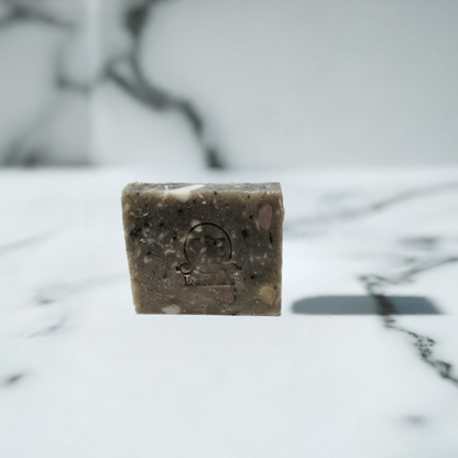 Mystery Bar Soap displayed on a marble countertop