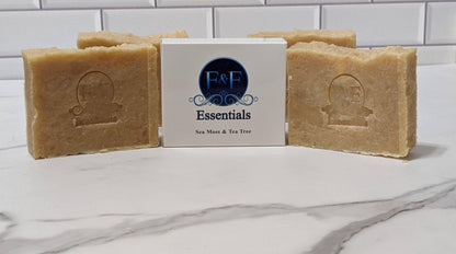 Sea Moss & Tea Tree Bar Soap with visible essential oil ingredients