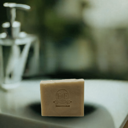 Yarrow & Witch Hazel Facial Bar Soap displayed in front of a bathroom mirror