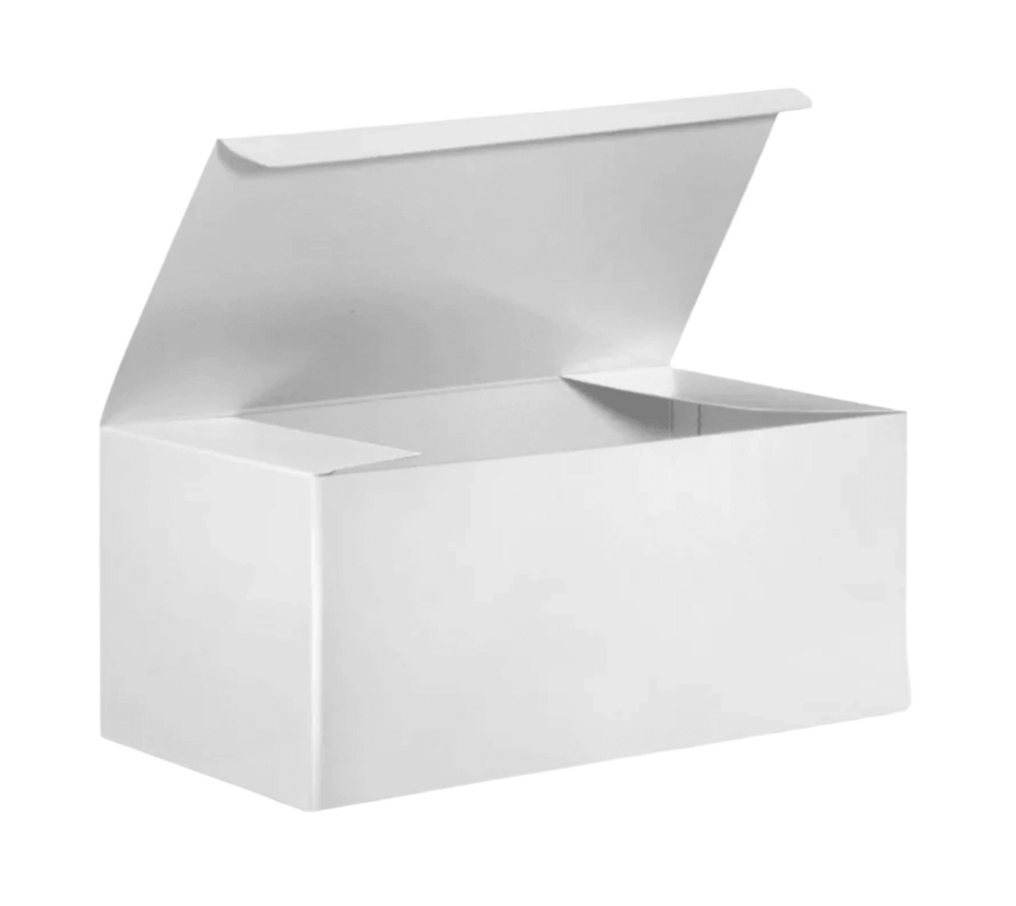 Opened white gift box on a plain white background