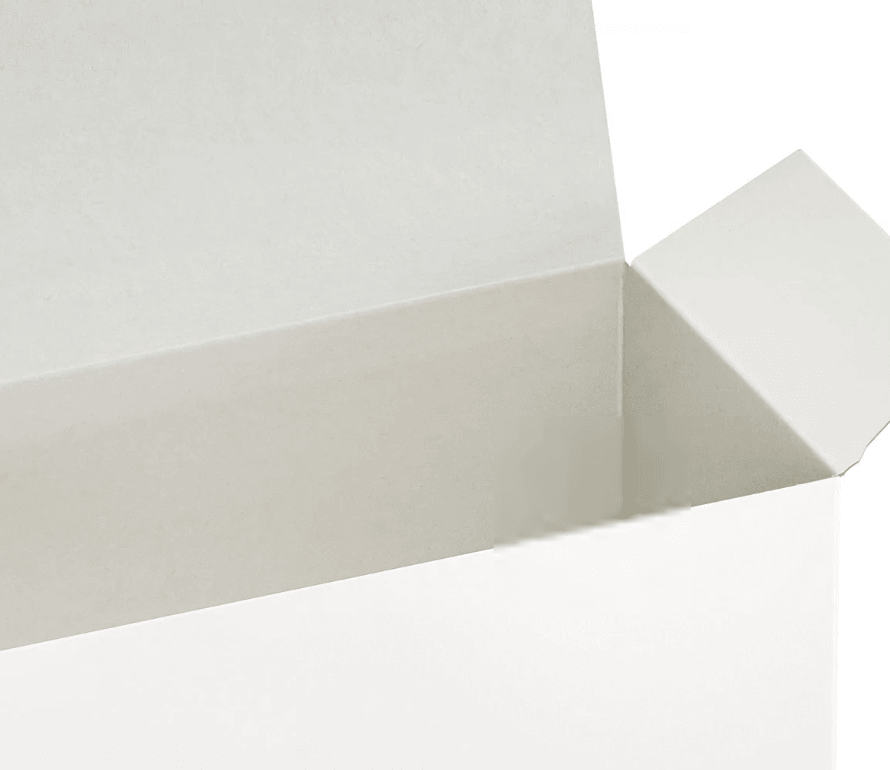 White gift box with its lid ajar against a white backdrop