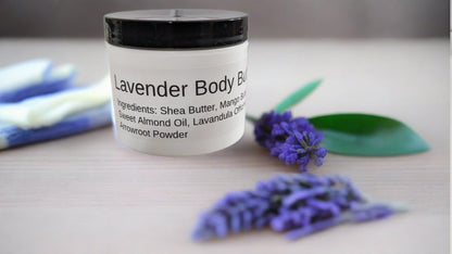 Lavender-infused body butter in open container