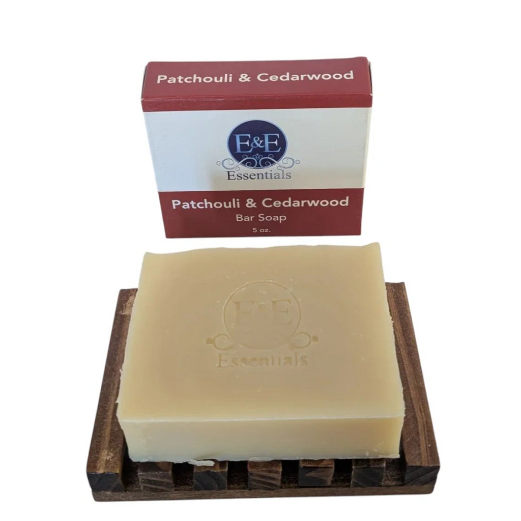 Patchouli & Cedarwood moisturizing bar soap with natural ingredients for dry skin.