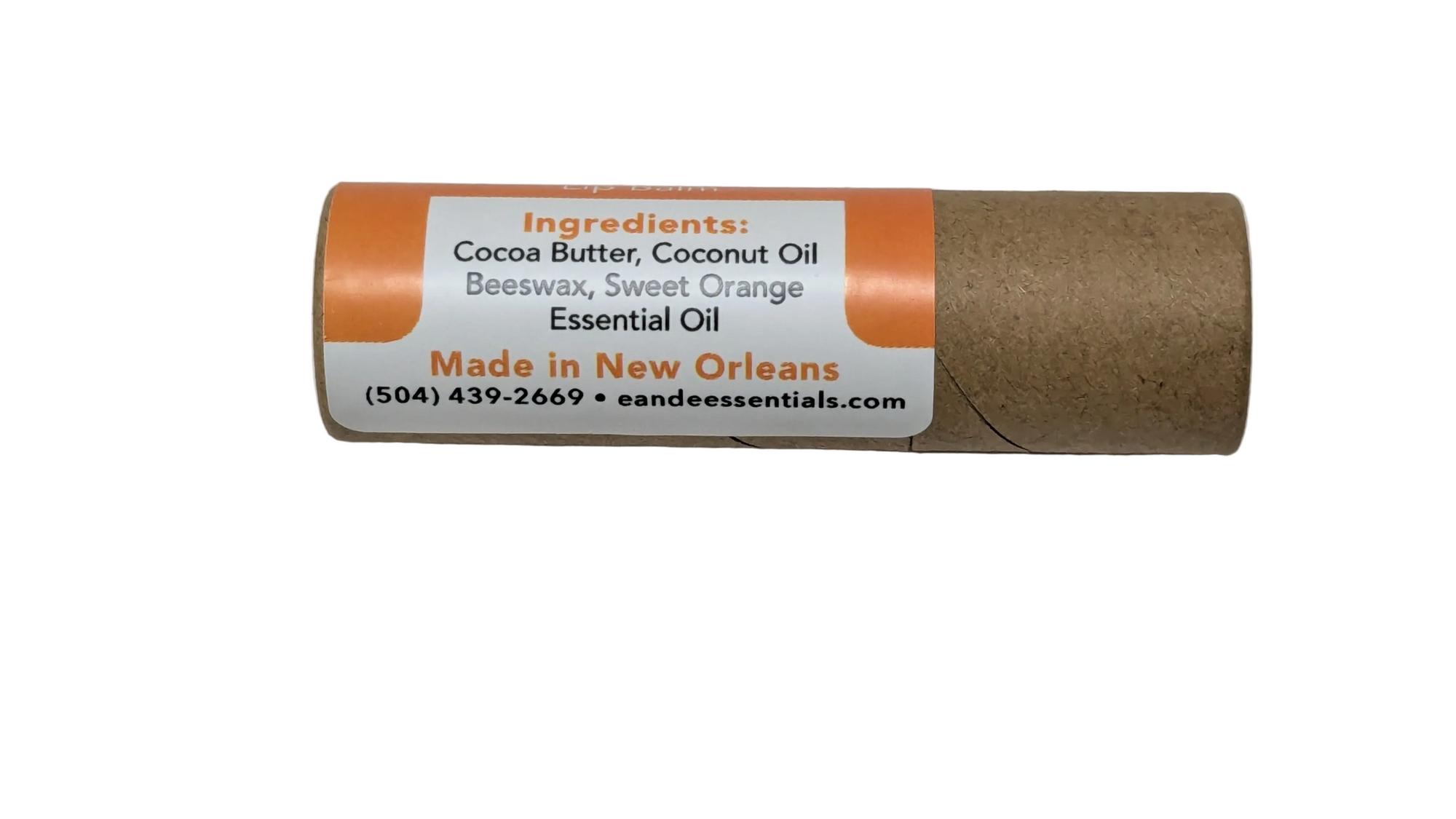 Sweet Orange Lip Balm with cocoa butter, coconut oil, orange essential oil, nourishing natural lip care