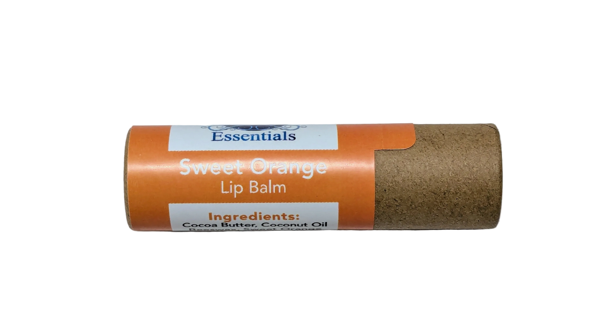Sweet Orange Lip Balm with bright orange label, natural formula for chapped lips, Black-owned skincare