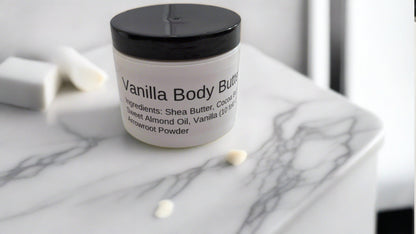 Jar of Vanilla Body Butter on white background