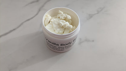 Vanilla Body Butter product on marble surface